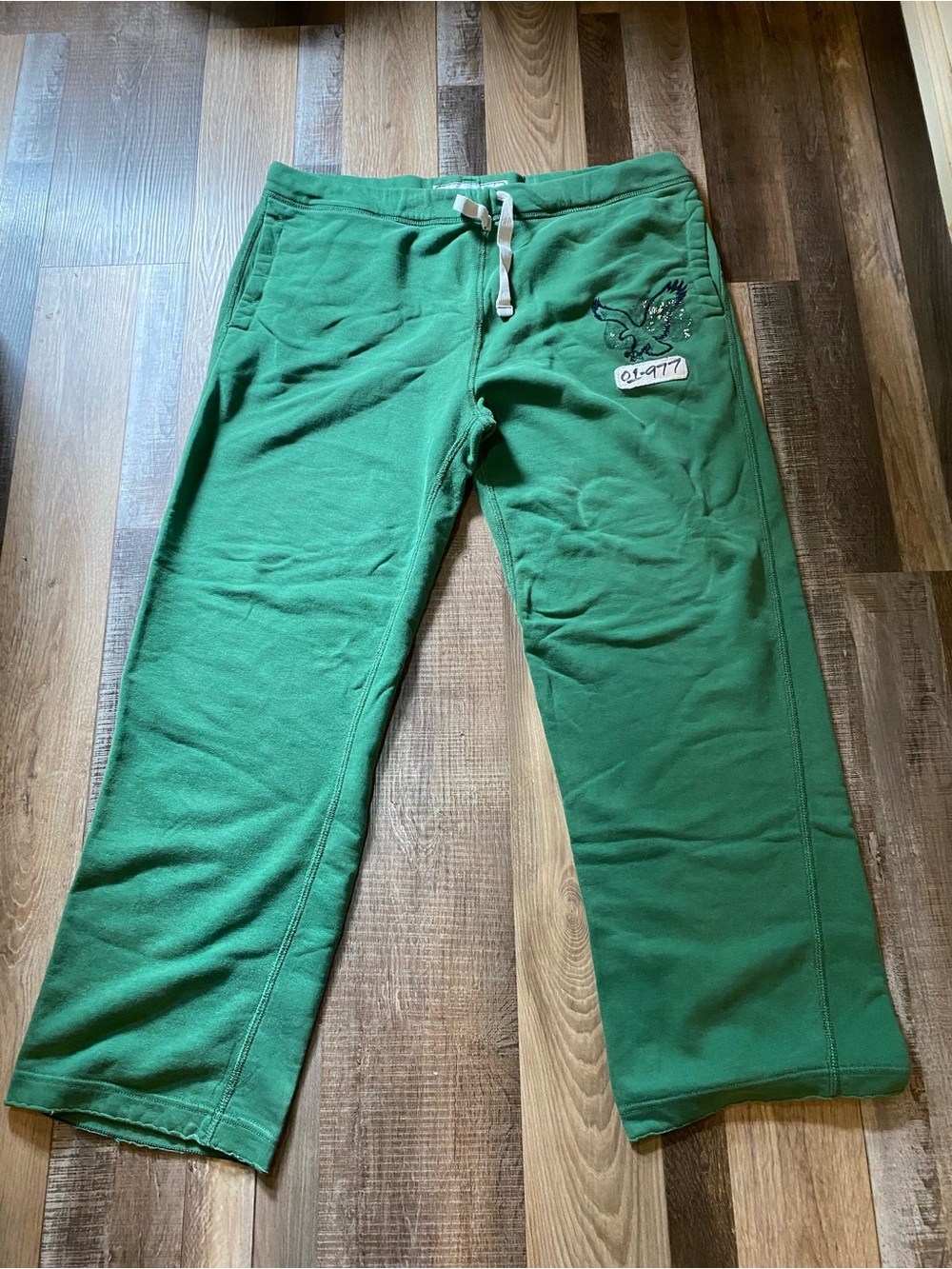 American Eagle Outfitters Green Drawstring Joggers with Eagle Patch